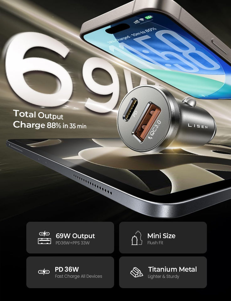 69W USB C Fast Car Charger Adapter