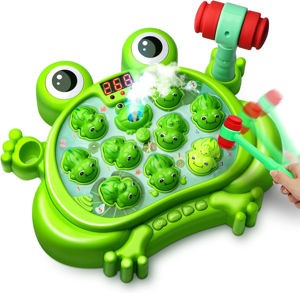 Interactive Whack A Frog Toddler Toy with Lights Music and 2 Hammers