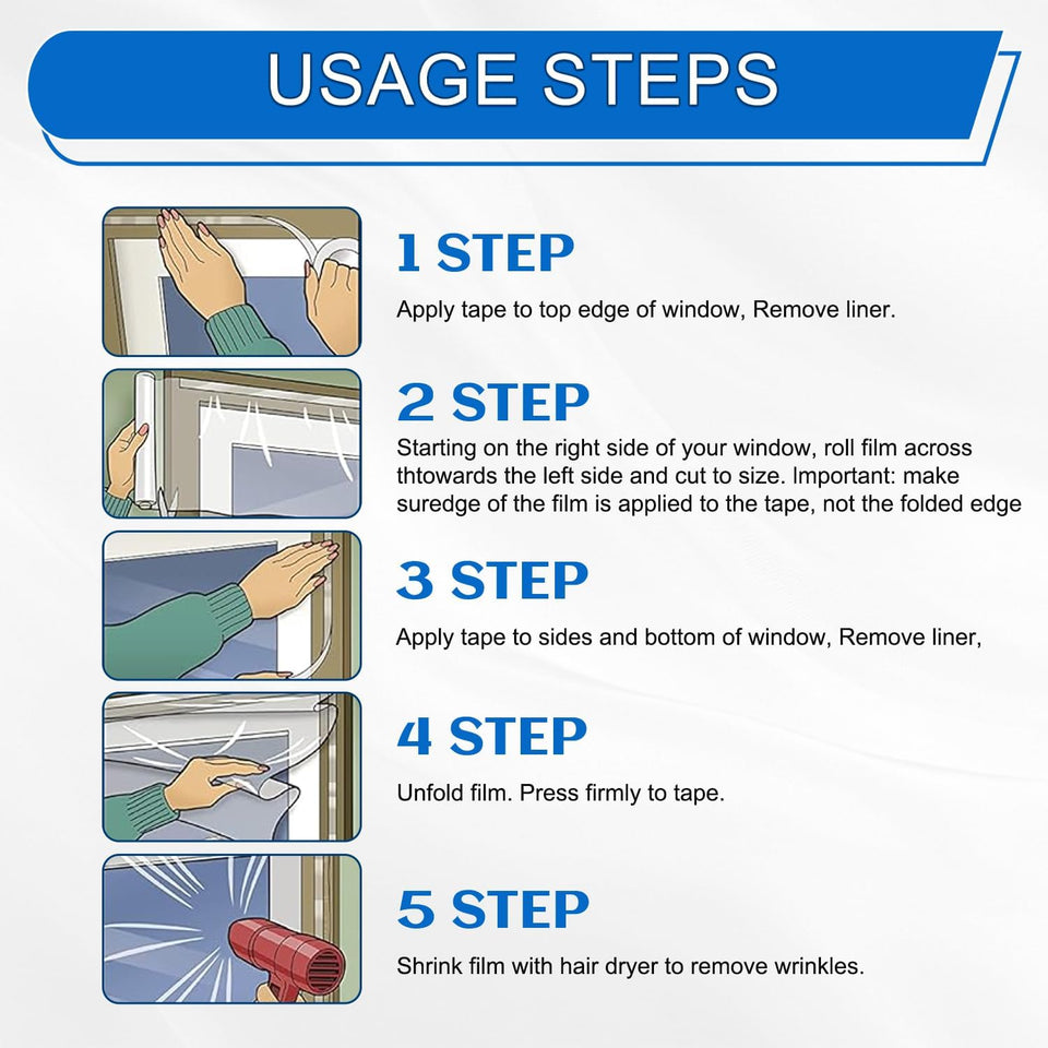Window Insulation Kit, 63 × 394 Inch Plastic Window Covering for Winter