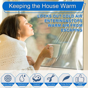 Window Insulation Kit, 63 × 394 Inch Plastic Window Covering for Winter