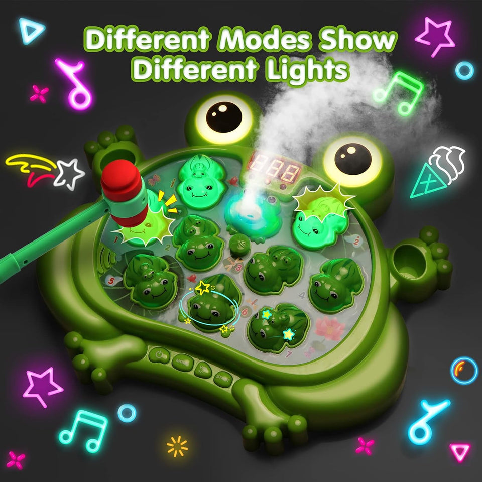 Interactive Whack A Frog Toddler Toy with Lights Music and 2 Hammers