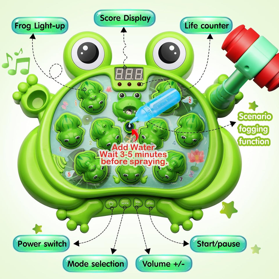 Interactive Whack A Frog Toddler Toy with Lights Music and 2 Hammers
