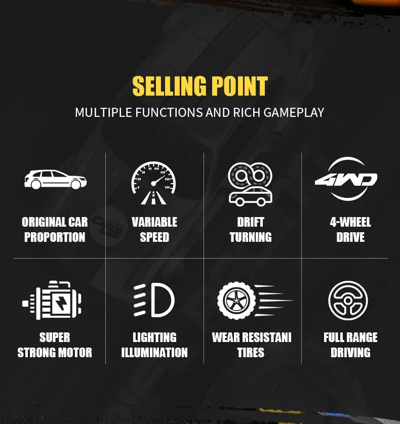 4WD RC Drift Car 2.4G High Speed 20 km/h with LED Lights