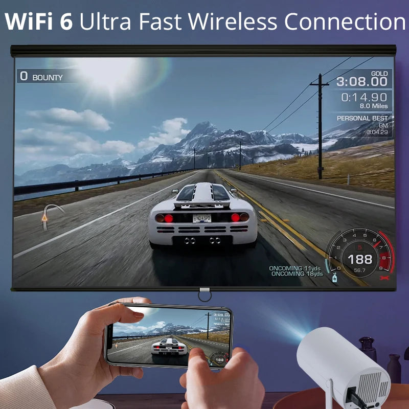 Portable Android 11 Projector WiFi 6 Bluetooth 5.0 720p Native 4K Support