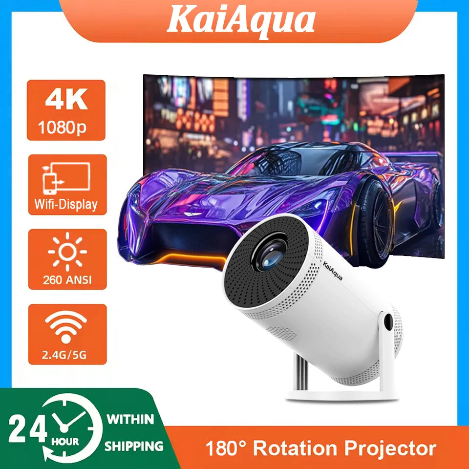 Portable Android 11 Projector WiFi 6 Bluetooth 5.0 720p Native 4K Support