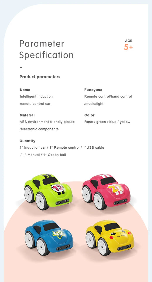 Rechargeable Smart Toy Car for Kids Obstacle Sensing and Fun Lights