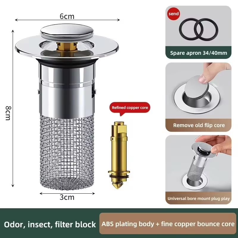 Stainless Steel Pop-Up Sink Stopper with Hair Catcher